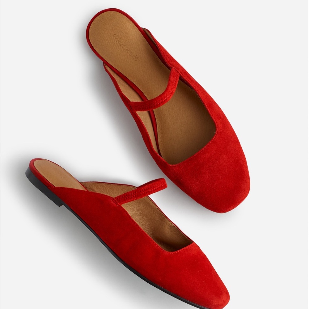 Madewell Red Suede Flats with Mary Jane Strap